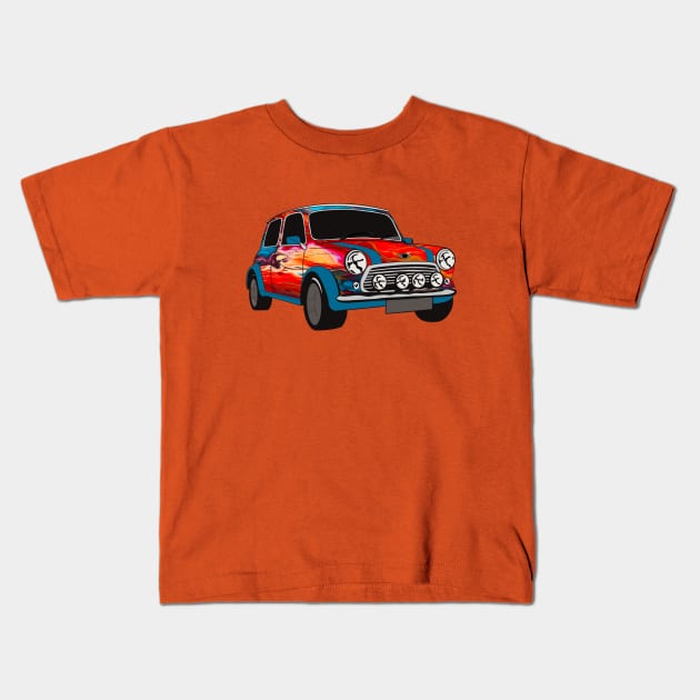 Mini Cooper with Psychedelic Bodywork Kids T-Shirt by Artist Rob Fuller